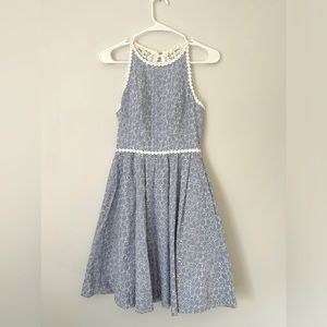 Lilly Pulitzer XXS Blue/White Seersucker Eyelet A-Line Dress -WITH POCKETS!